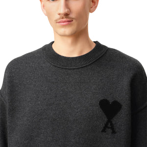 Ami Paris Ami De Coeur Wool Heather Grey Black Crewneck Sweater