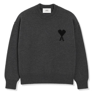 Ami Paris Ami De Coeur Wool Heather Grey Black Crewneck Sweater