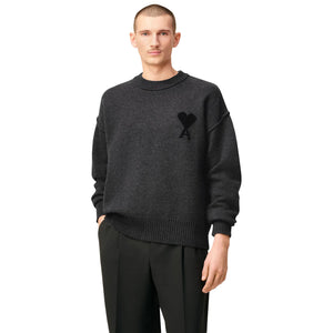 Ami Paris Ami De Coeur Wool Heather Grey Black Crewneck Sweater