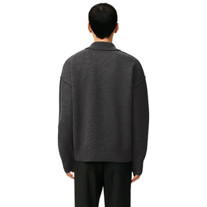 Ami Paris Ami De Coeur Wool Heather Grey Black Polo Sweatshirt