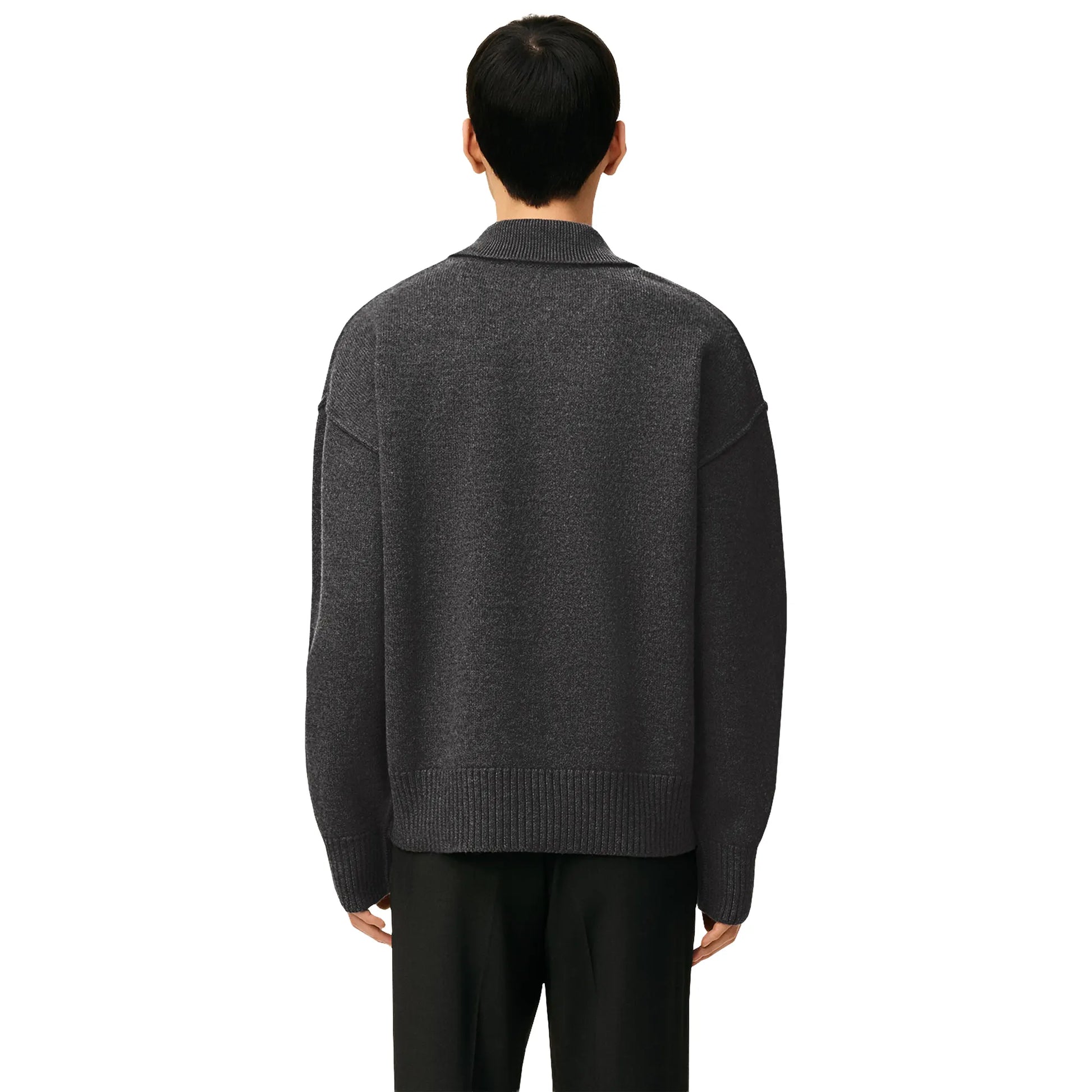 Ami Paris Ami De Coeur Wool Heather Grey Black Polo Sweatshirt