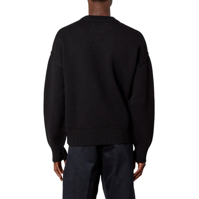 Ami Paris Red Ami De Coeur Logo Intarsia Off Black Sweatshirt