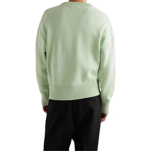 Ami Paris Red Ami De Coeur Logo Intarsia Off Green Sweatshirt