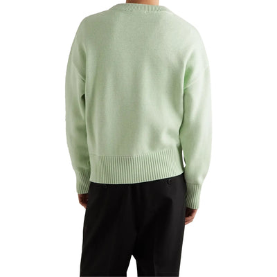 Ami Paris Red Ami De Coeur Logo Intarsia Off Green Sweatshirt