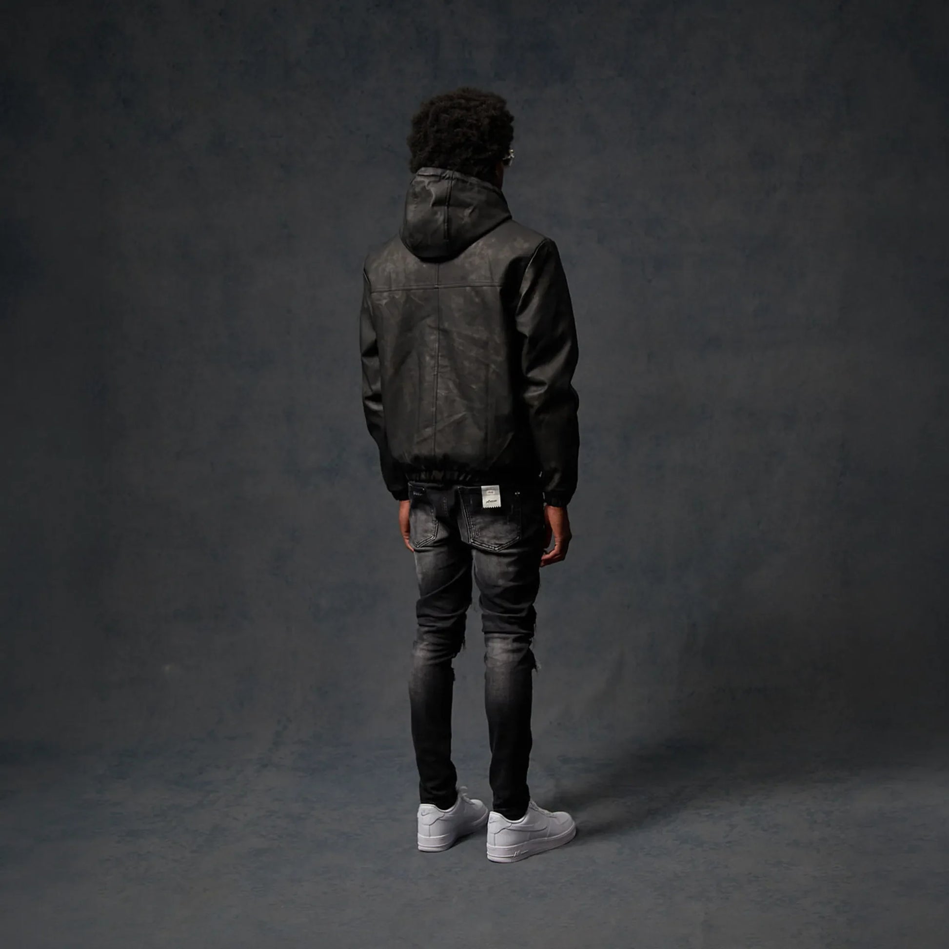 Amicci Rafel Leder Hooded Washed Black Jacket