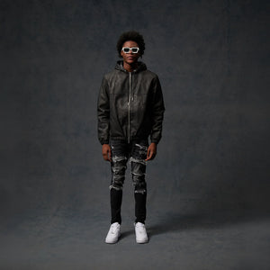 Amicci Rafel Leder Hooded Washed Black Jacket