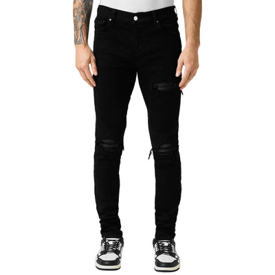 Amiri MX1 Black Leather Patch Jeans