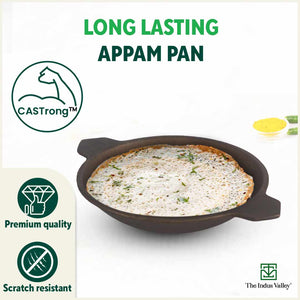 CASTrong Super Smooth Cast Iron Appam Pan/Appachetty, Pre-seasoned, Nonstick, 100% Pure, Toxin-free, 22cm, 1.9kg