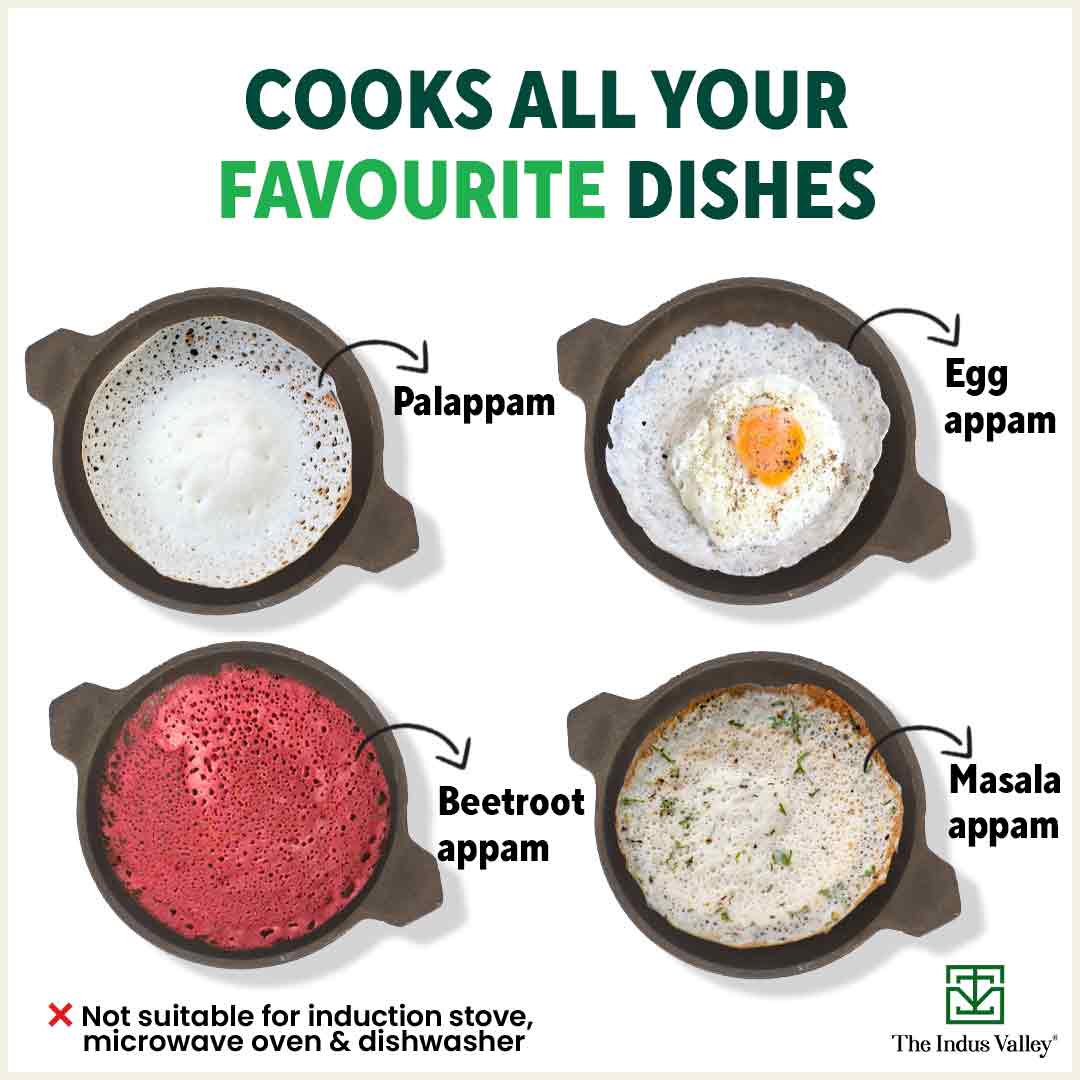 CASTrong Super Smooth Cast Iron Appam Pan/Appachetty, Pre-seasoned, Nonstick, 100% Pure, Toxin-free, 22cm, 1.9kg