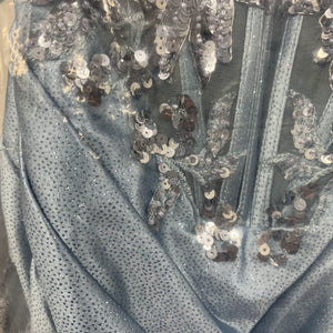 Applique Fitted Satin Glitter Slit Gown by Ladivine CDS439 - Outlet