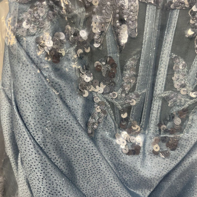 Applique Fitted Satin Glitter Slit Gown by Ladivine CDS439 - Outlet