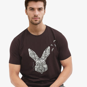 Rare Rabbit Men's Arbor Maroon Cotton Lycra Fabric Half Sleeves Graphic Logo Print T-Shirt