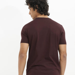 Rare Rabbit Men's Arbor Maroon Cotton Lycra Fabric Half Sleeves Graphic Logo Print T-Shirt