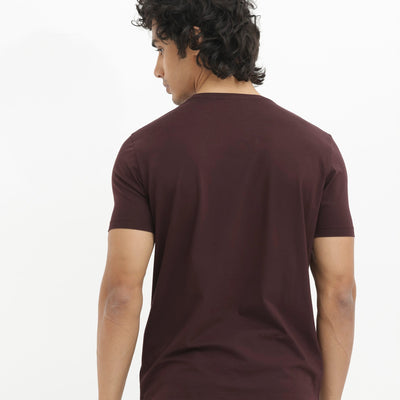 Rare Rabbit Men's Arbor Maroon Cotton Lycra Fabric Half Sleeves Graphic Logo Print T-Shirt