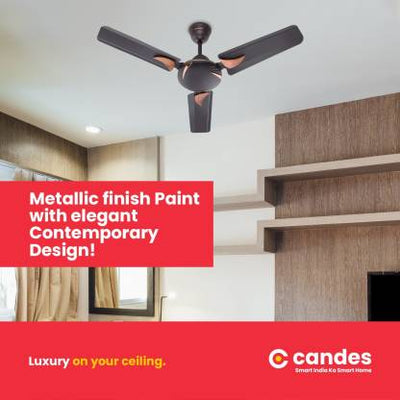 Candes Arena 900mm High-Speed Decorative Ceiling Fans for Home | BEE Star Rated 405 RPM Anti-Dust | 2 Years Warranty (Coffee Brown) Pack of 1