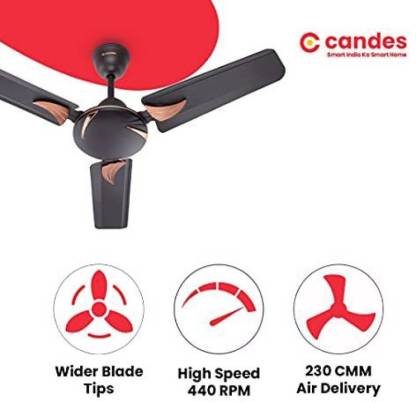 Candes Arena 900mm High-Speed Decorative Ceiling Fans for Home | BEE Star Rated 405 RPM Anti-Dust | 2 Years Warranty (Coffee Brown) Pack of 1