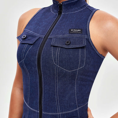 Army Abs Tank - Denim Blue White Stitching