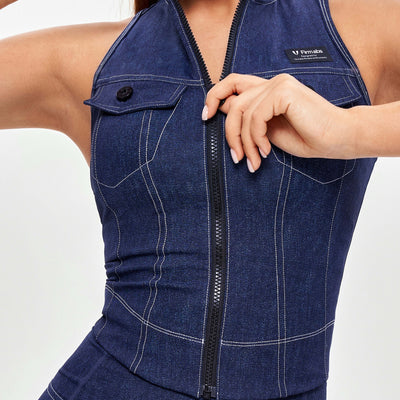 Army Abs Tank - Denim Blue White Stitching