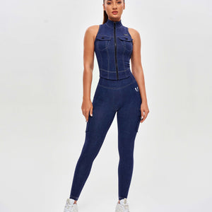Army Abs Tank - Denim Blue White Stitching
