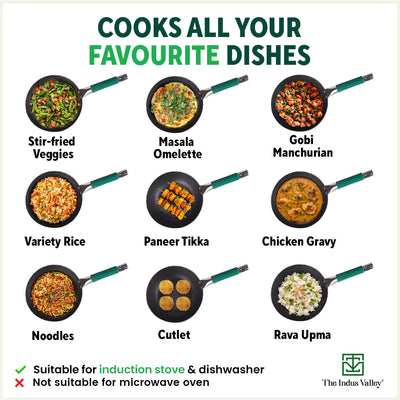 Ironklad 100% Pure Sheet Iron Frying pan, Steel Cool Touch Handle & Silicone Grip, Pre-seasoned, Toxin-free, Induction, 2/2.5 L, 25/30.8 Cm, 1.1/1.4 Kg