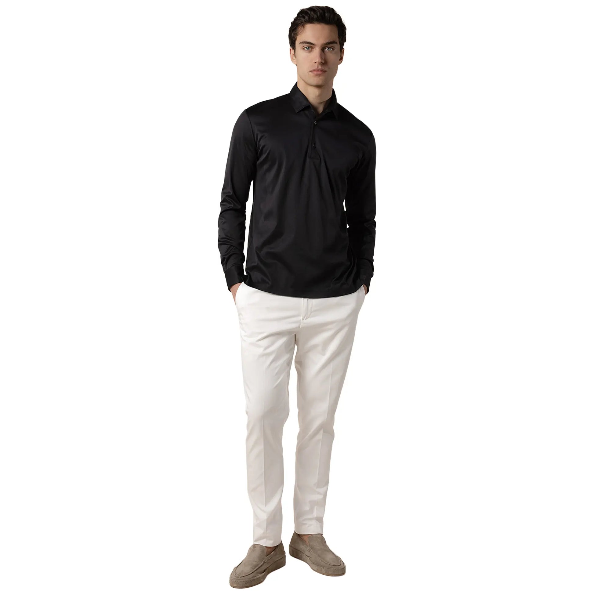 Aurélien Aur1 L/S Black Polo Shirt