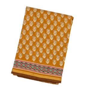 Oil Mustard Woven Jaipur Cotton Saree With Printed Floral Motifs