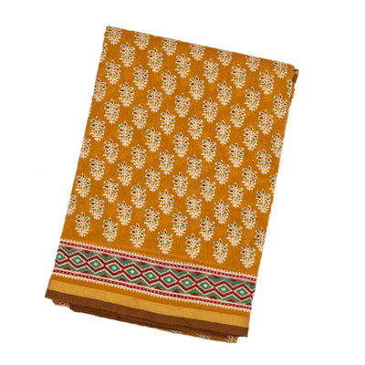 Oil Mustard Woven Jaipur Cotton Saree With Printed Floral Motifs