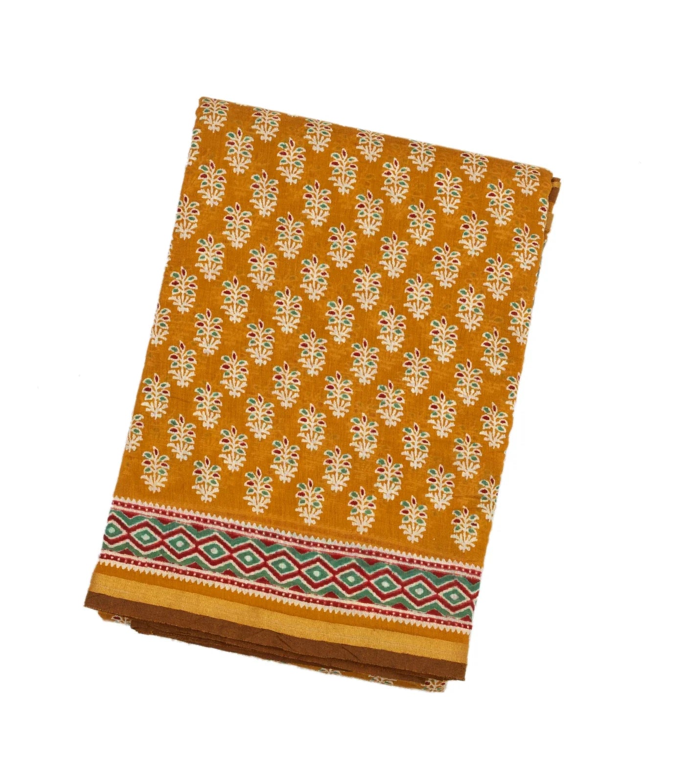 Oil Mustard Woven Jaipur Cotton Saree With Printed Floral Motifs
