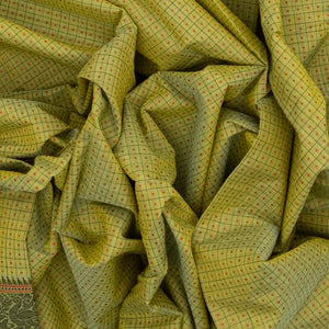 Cardamom Green Handloom Kanchi Cotton Saree With Checks & Square Motifs