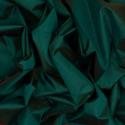 Teal Handloom Silk Cotton Saree With Contrast Red Border