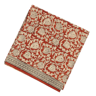 Rust Woven Jaipur Cotton Saree Printed With Floral Motifs