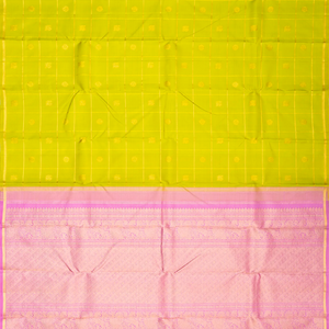 Light Green Handloom Kanchipuram Silk Saree With Checks & Buttas