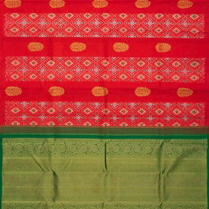 Red Handloom Kanchipuram Tie & Dye Silk Saree With Floral Buttas