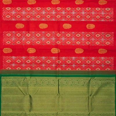 Red Handloom Kanchipuram Tie & Dye Silk Saree With Floral Buttas