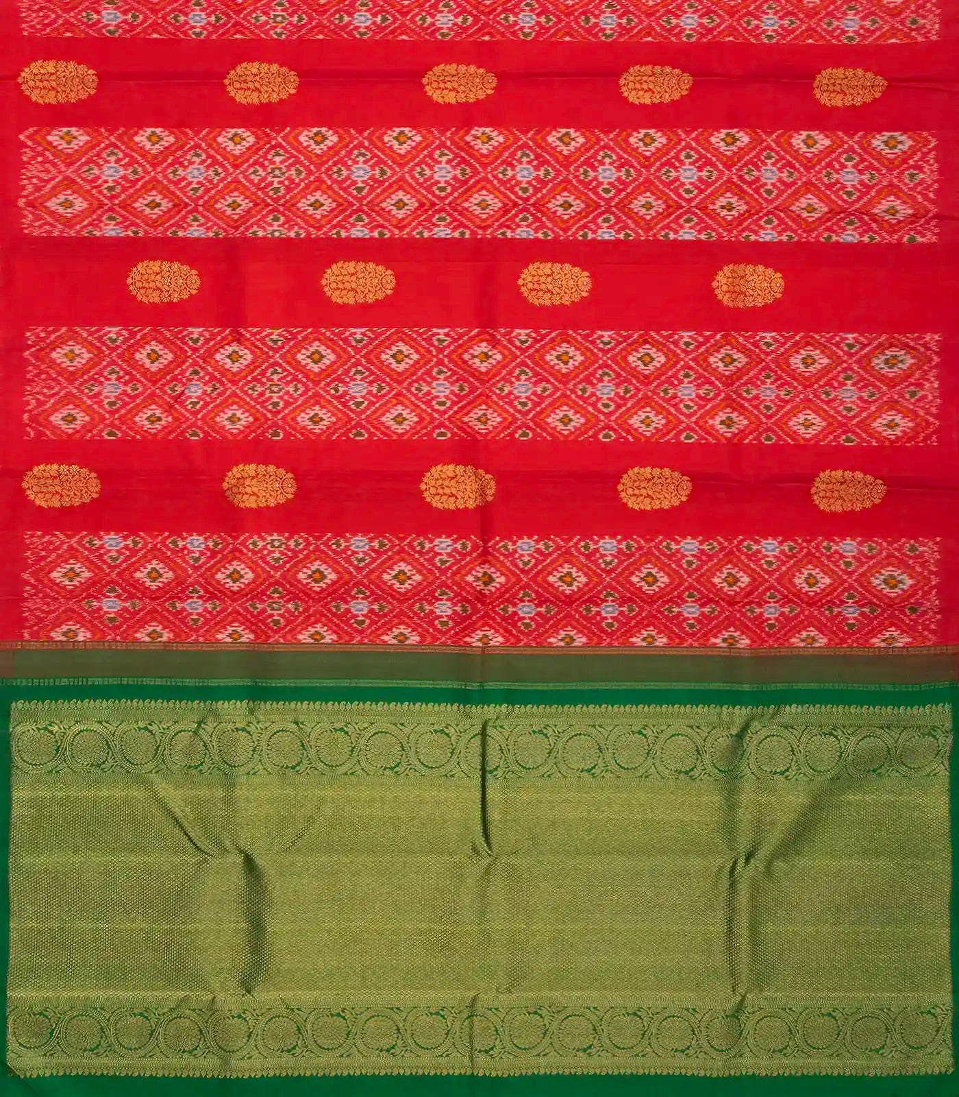 Red Handloom Kanchipuram Tie & Dye Silk Saree With Floral Buttas