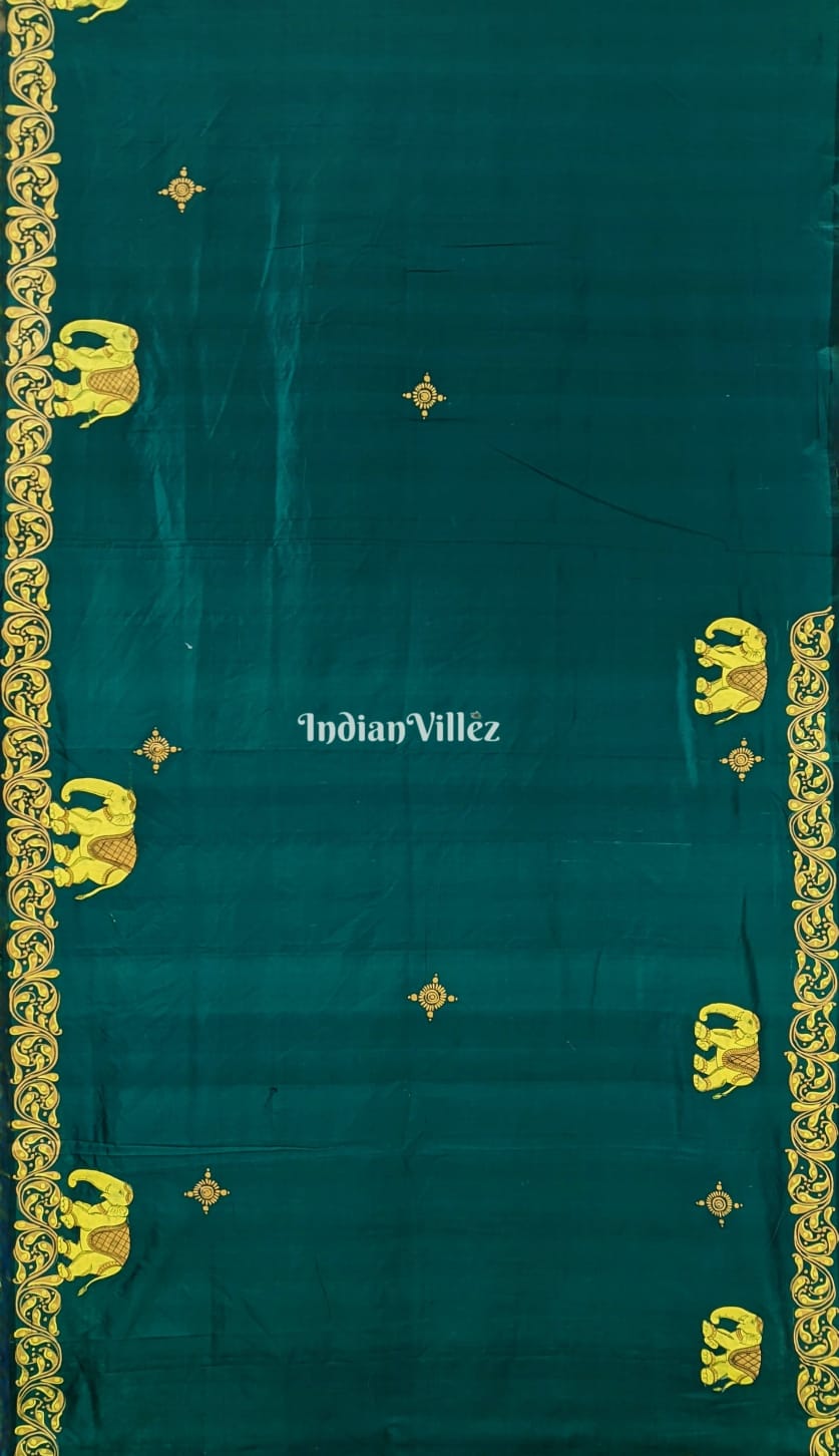 Bottle Green Shree Ganesh Pattachitra Saree