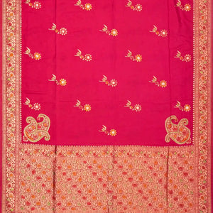 Hot Pink Woven Blended Dupion Saree With Konia Butta Motifs