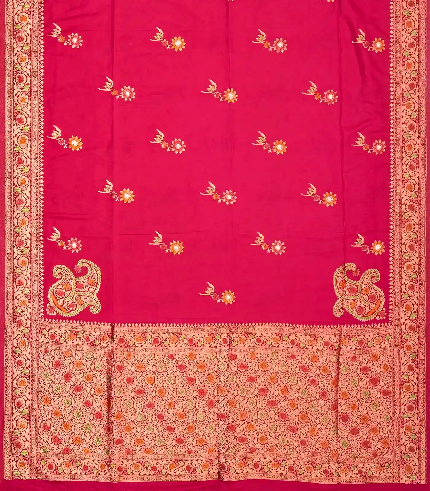Hot Pink Woven Blended Dupion Saree With Konia Butta Motifs