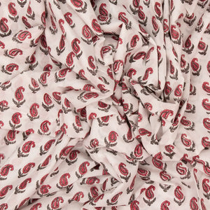 White Woven Jaipur Cotton Saree Printed With Brown Flower  Motifs