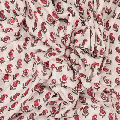 White Woven Jaipur Cotton Saree Printed With Brown Flower  Motifs