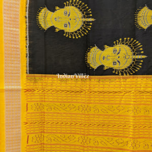 Black Yellow Nartaki Face Sambalpuri Ikat Silk Saree