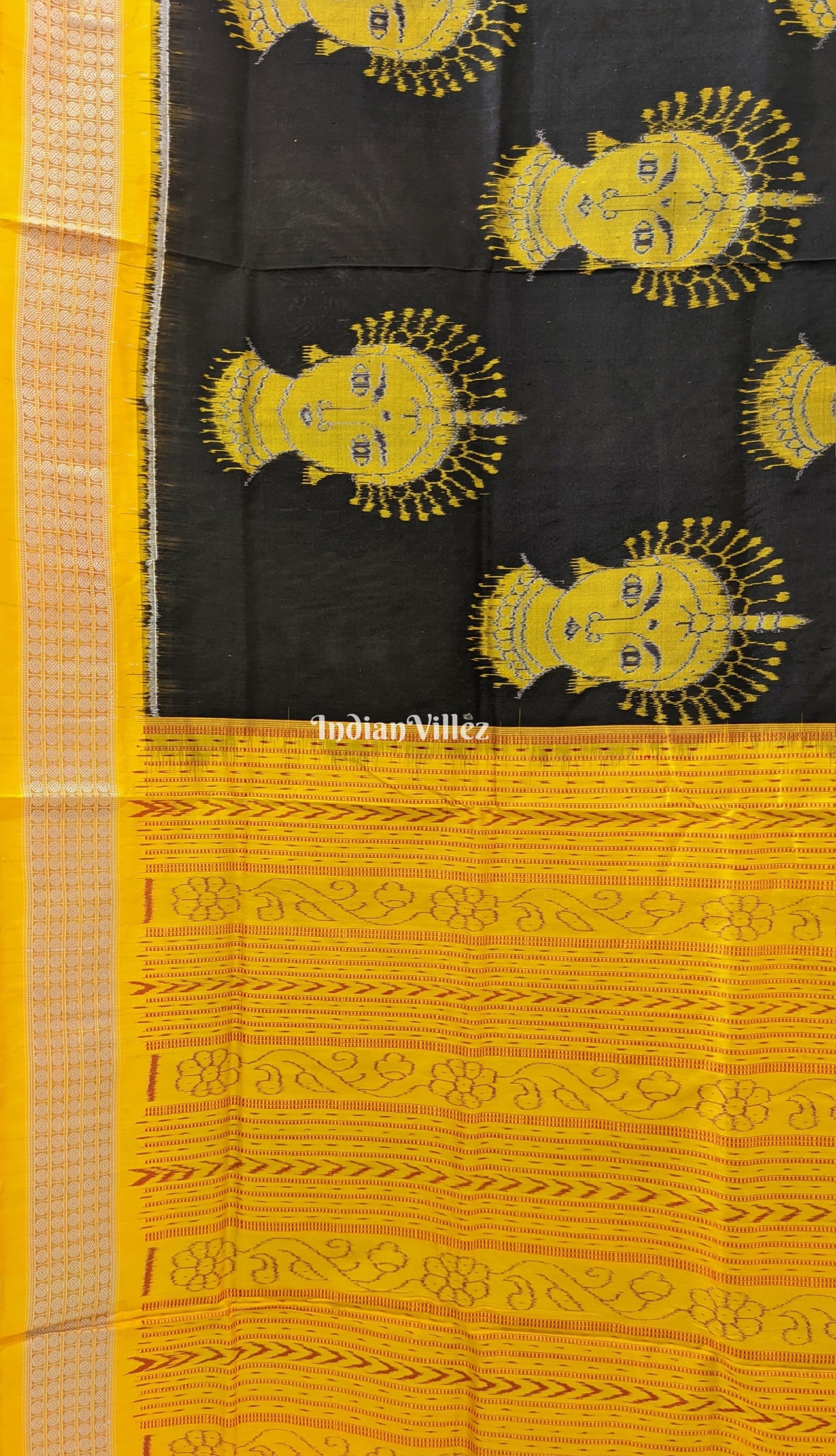 Black Yellow Nartaki Face Sambalpuri Ikat Silk Saree
