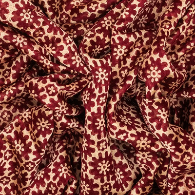Maroon Woven Chanderi Printed Cotton Saree With Floral Jaal