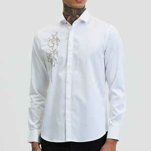 White Embellished Slim Fit Shirt