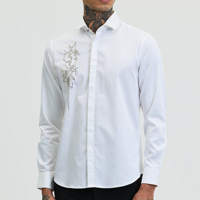 White Embellished Slim Fit Shirt