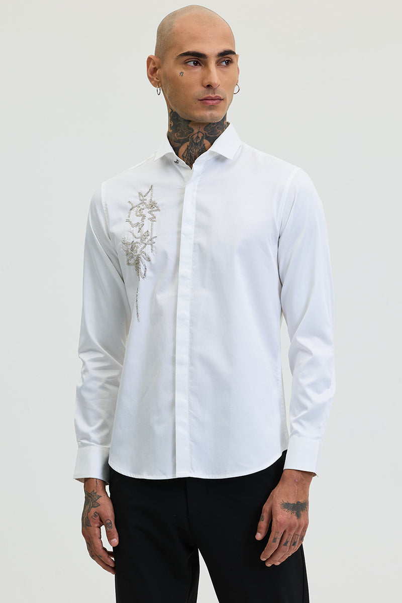 White Embellished Slim Fit Shirt