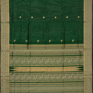 Dark Green Handloom Silk Cotton Saree With Maan (Deer) And Elephant (Yannai) Motifs