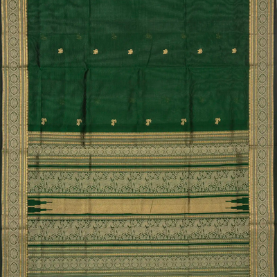Dark Green Handloom Silk Cotton Saree With Maan (Deer) And Elephant (Yannai) Motifs