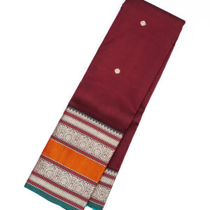 Maroon Handloom Kanchipuram Silk Saree With Kamalam Buttas