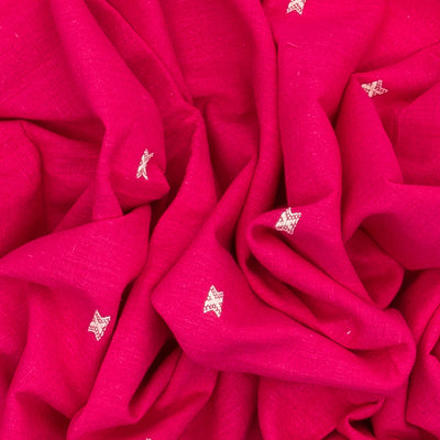 Hot Pink Handloom Bhujodi Cotton Saree With Cross Buttas